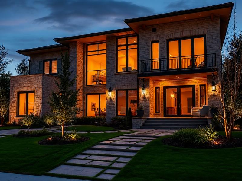 Premium modern home exterior lit at dusk